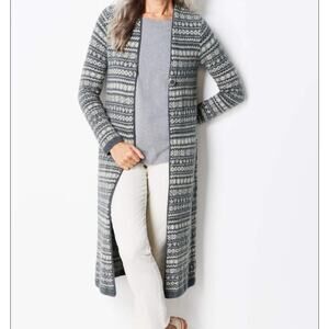 J. JILL Longline Fair Isle Boucle Knit Wool Blend Duster Cardigan Sz 3X